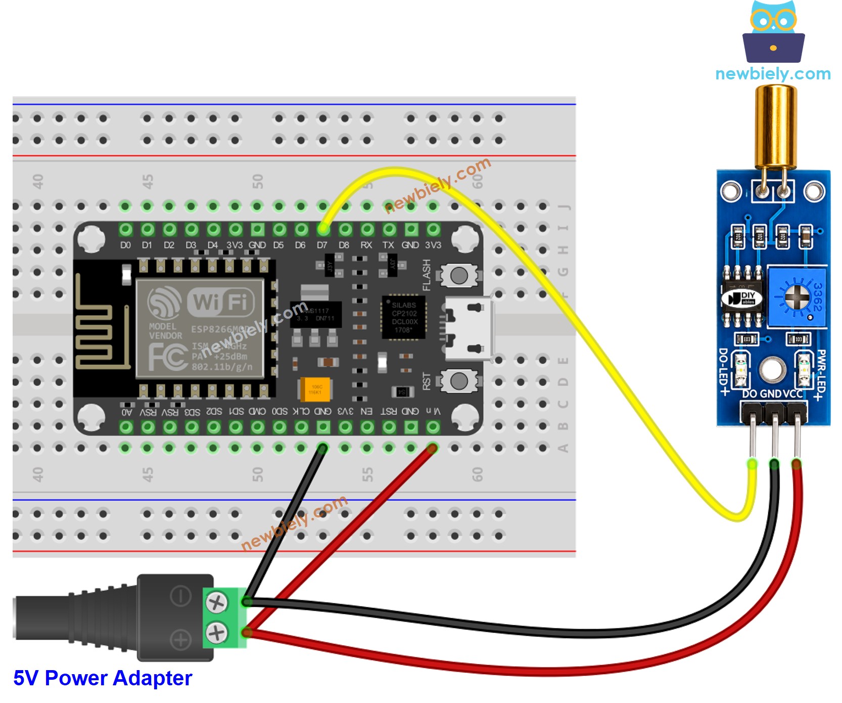 ESP8266 NodeMCU SW520D Neigungs-Sensor Vin Schaltplan