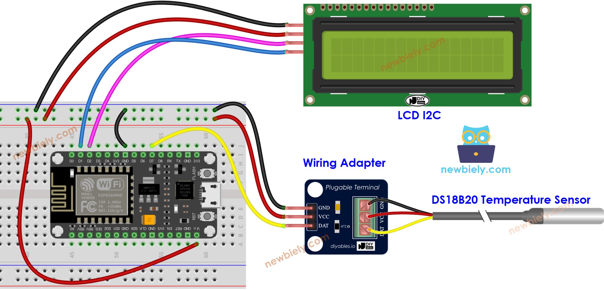 ESP8266 NodeMCU Temperatursensor LCD Verdrahtungsdiagramm