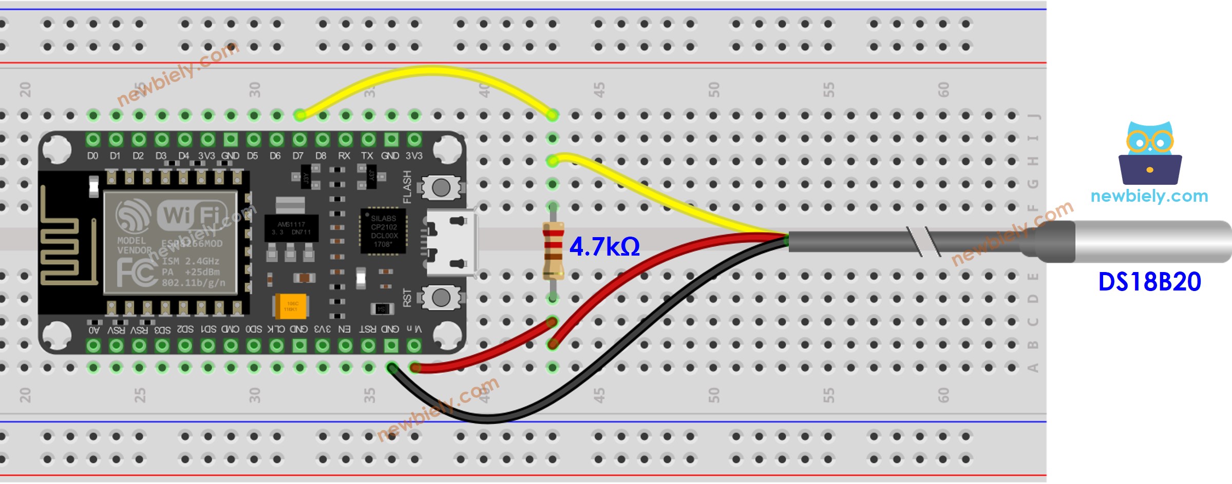 ESP8266 NodeMCU-Temperatursensor-Verdrahtungsdiagramm