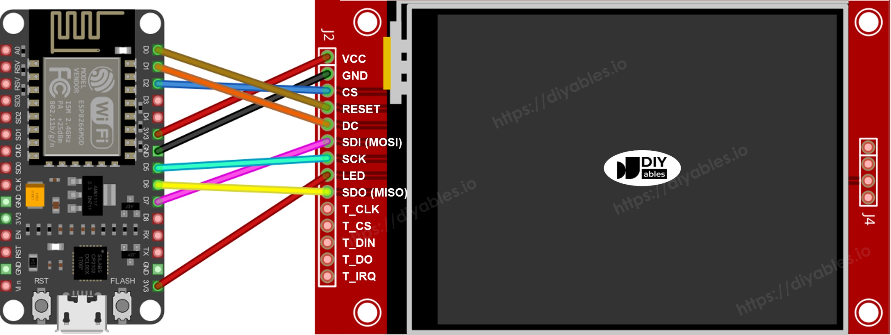 ESP8266 NodeMCU TFT SPI Display Schaltschema ohne Touch