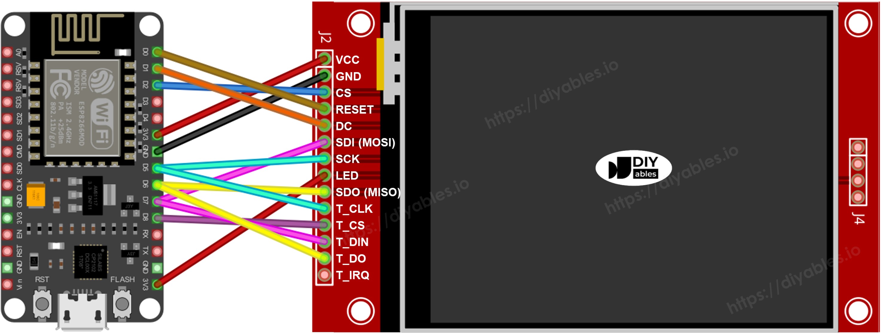 ESP8266 NodeMCU TFT SPI Display Schaltschema mit Touch