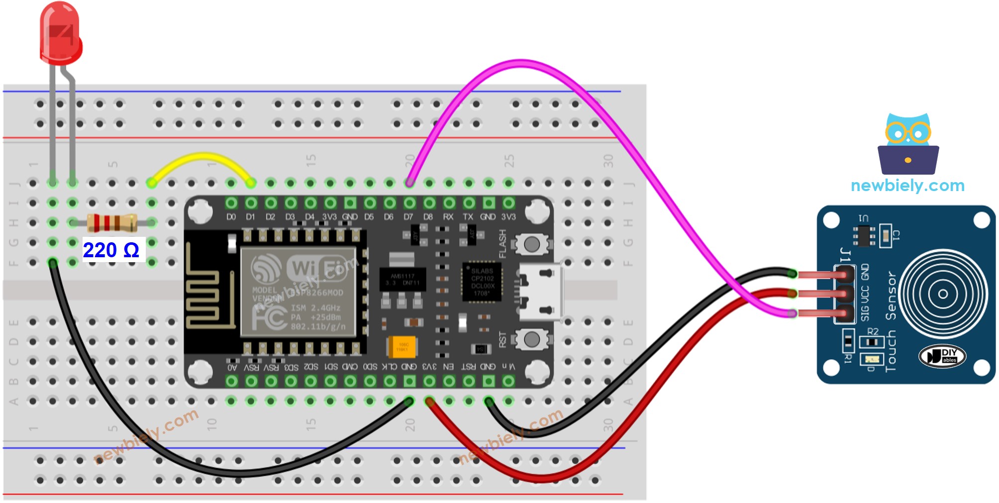 ESP8266 NodeMCU Berührungssensor LED-Verdrahtungsdiagramm