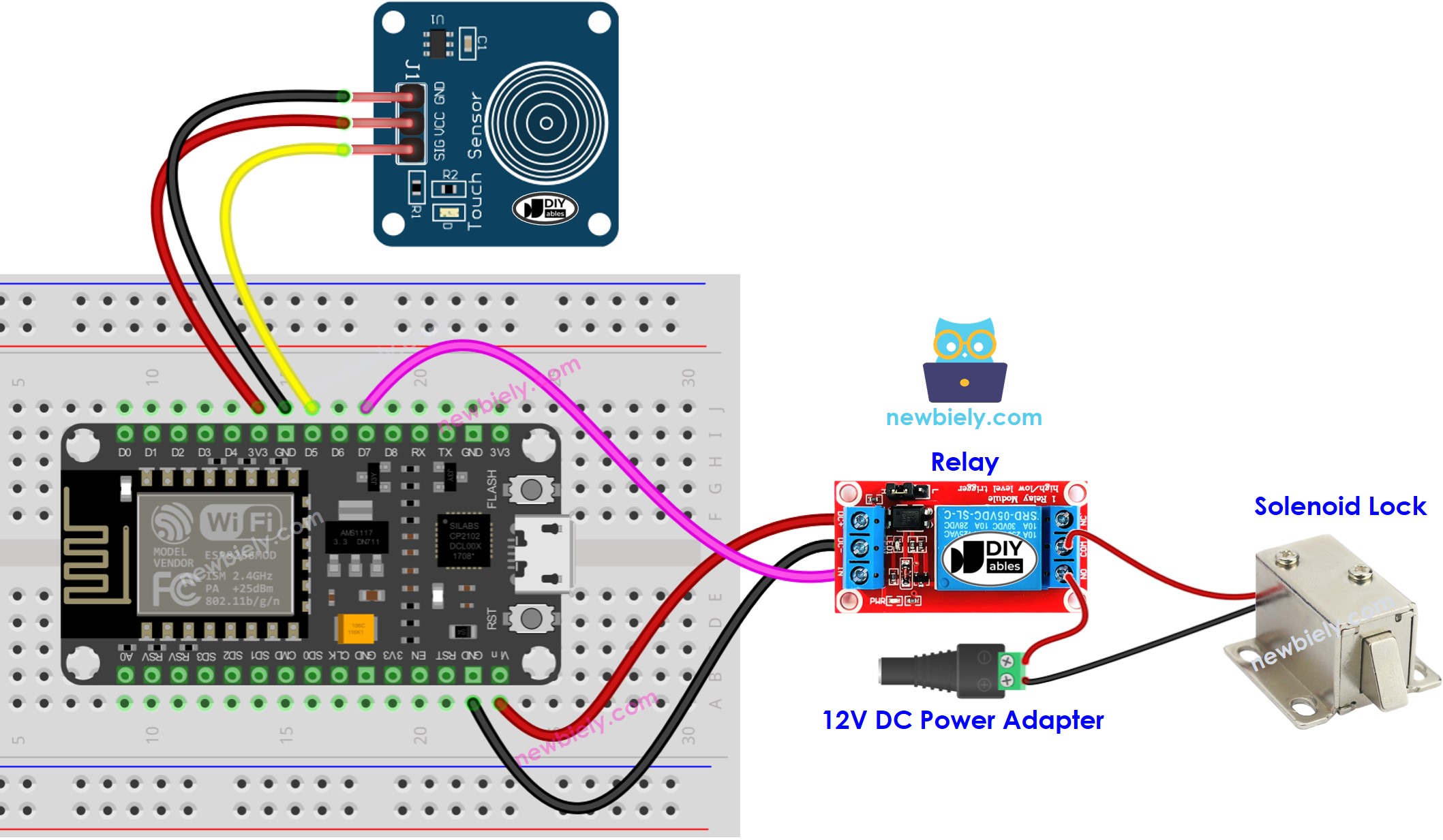 Schaltplan für ESP8266 NodeMCU-Touch-Sensor und elektromagnetisches Türschloss
