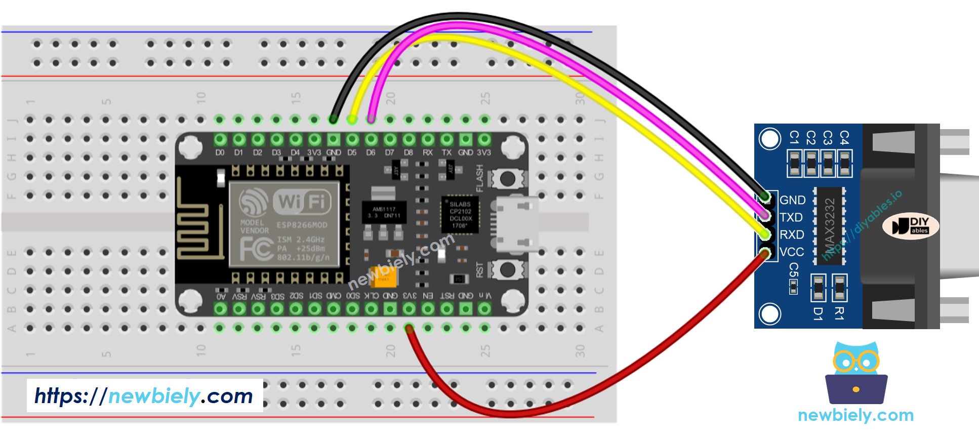 ESP8266 NodeMCU RS232-zu-TTL Verdrahtungsdiagramm