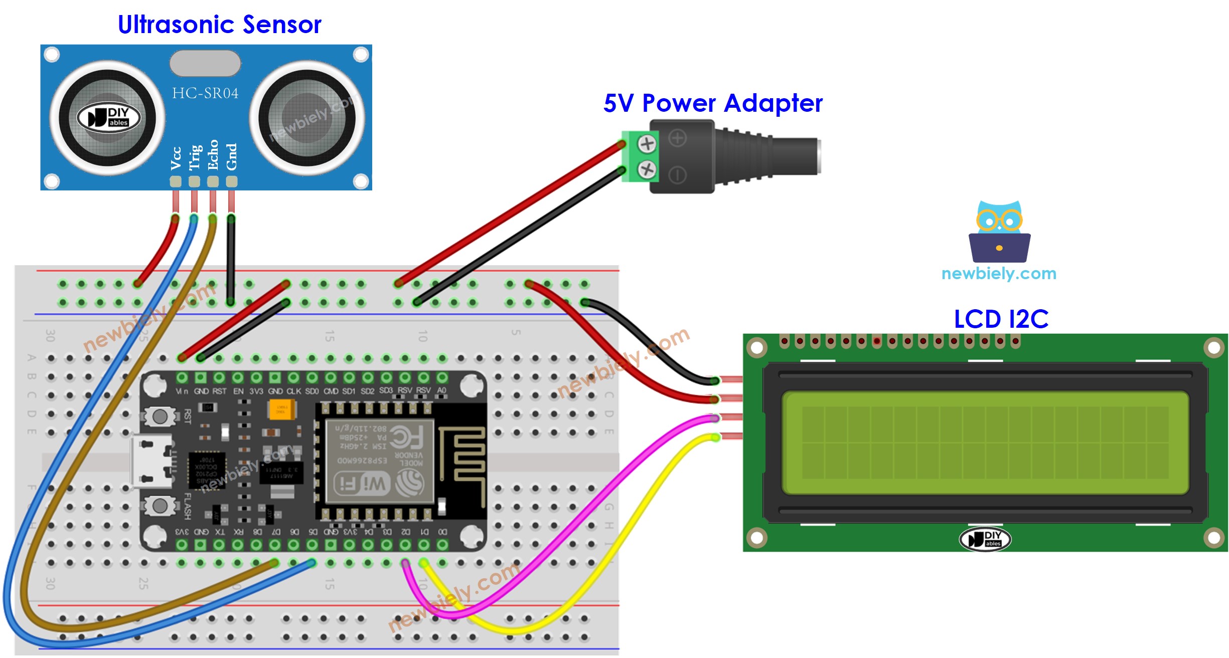 ESP8266 NodeMCU Ultraschallsensor LCD Vin-Pin Schaltplan