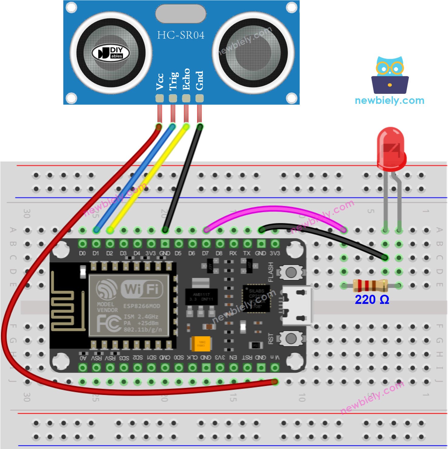 ESP8266 NodeMCU Ultraschallsensor LED-Schaltplan