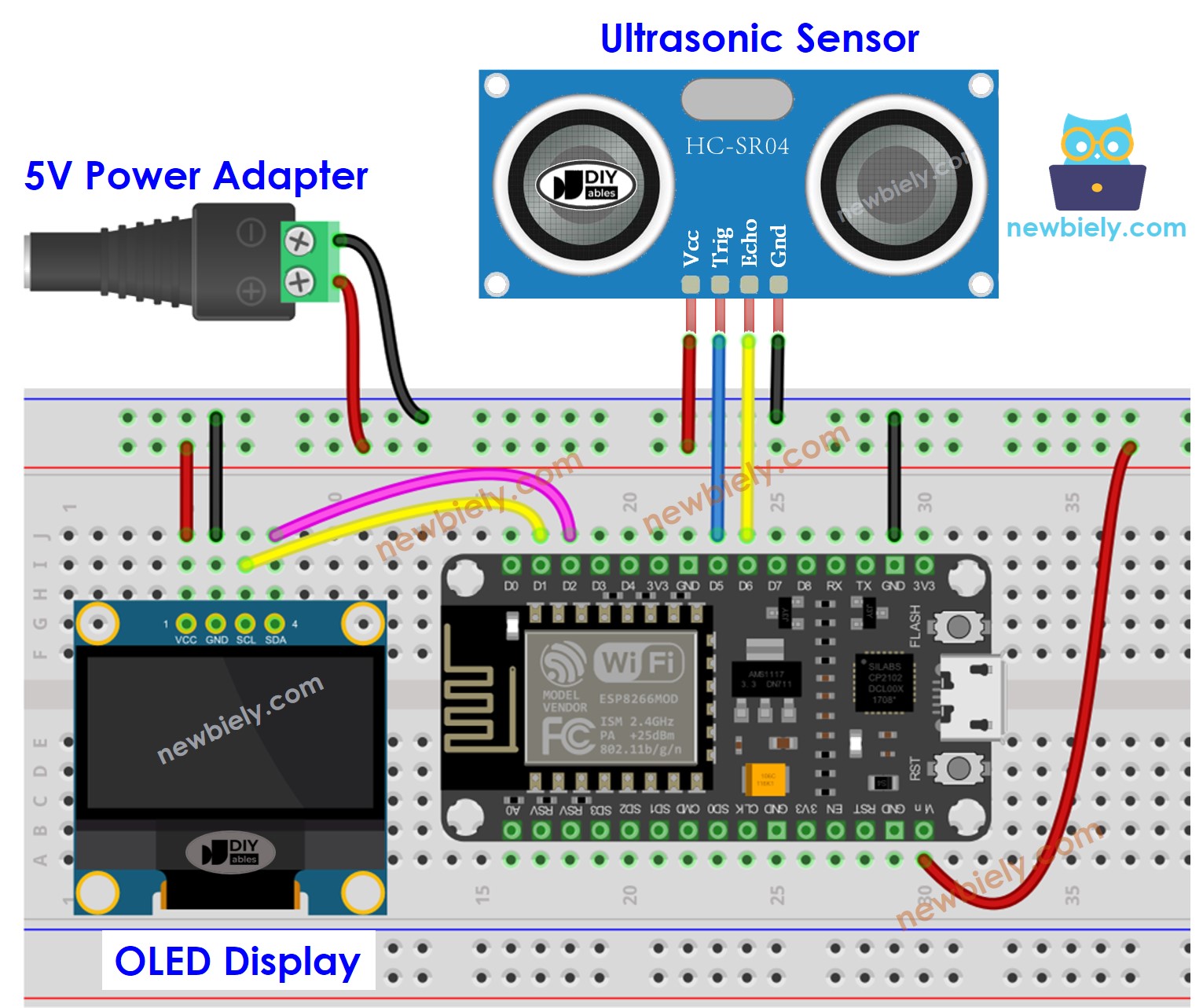 ESP8266 NodeMCU Ultraschallsensor OLED Vin-Pin Verdrahtungsdiagramm