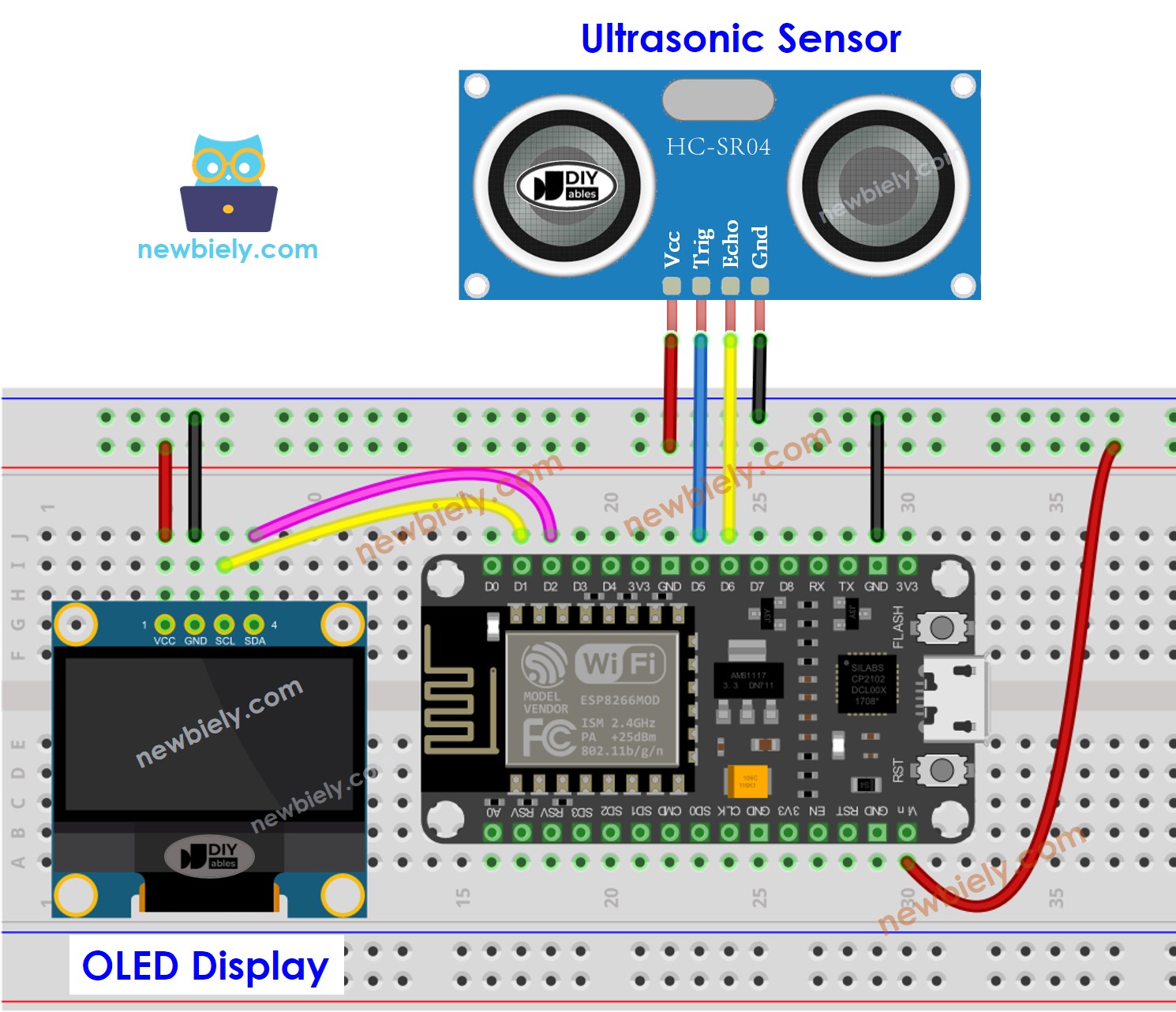 ESP8266 NodeMCU Ultraschallsensor OLED-Schaltplan