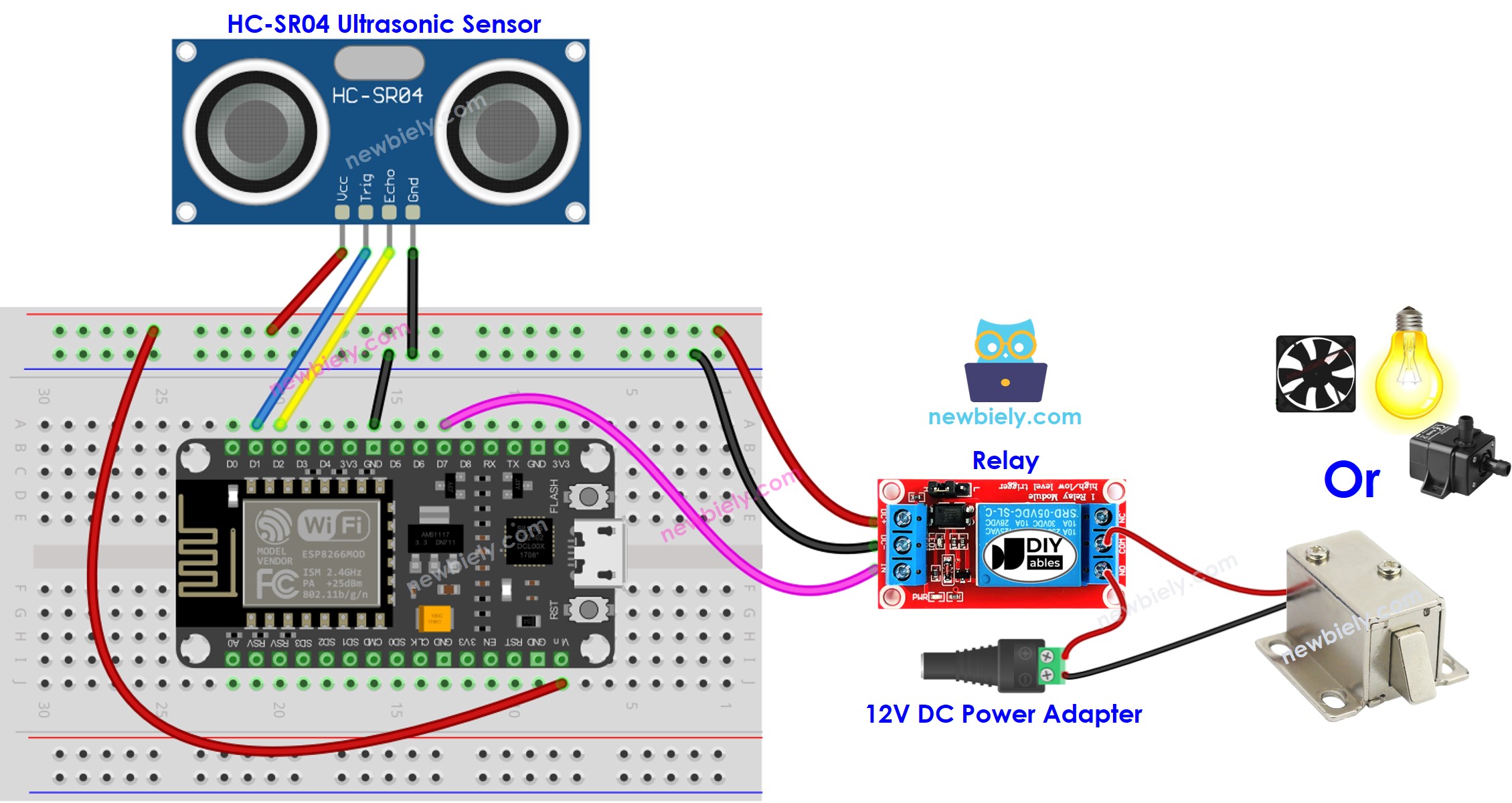 ESP8266 NodeMCU Ultraschallsensor-Relais-Verdrahtungsdiagramm