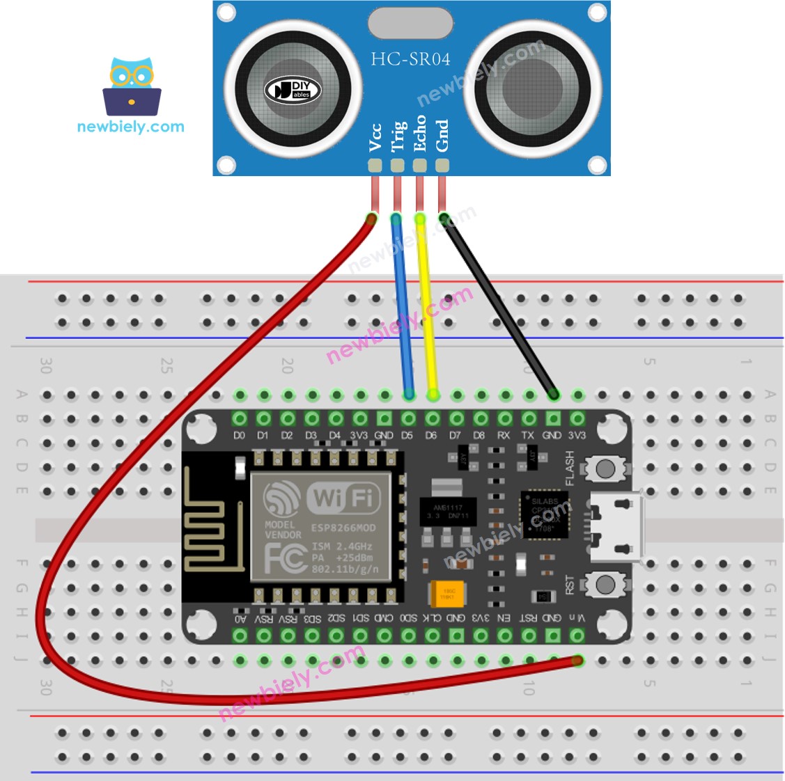 ESP8266 NodeMCU Ultraschallsensor Verdrahtungsdiagramm
