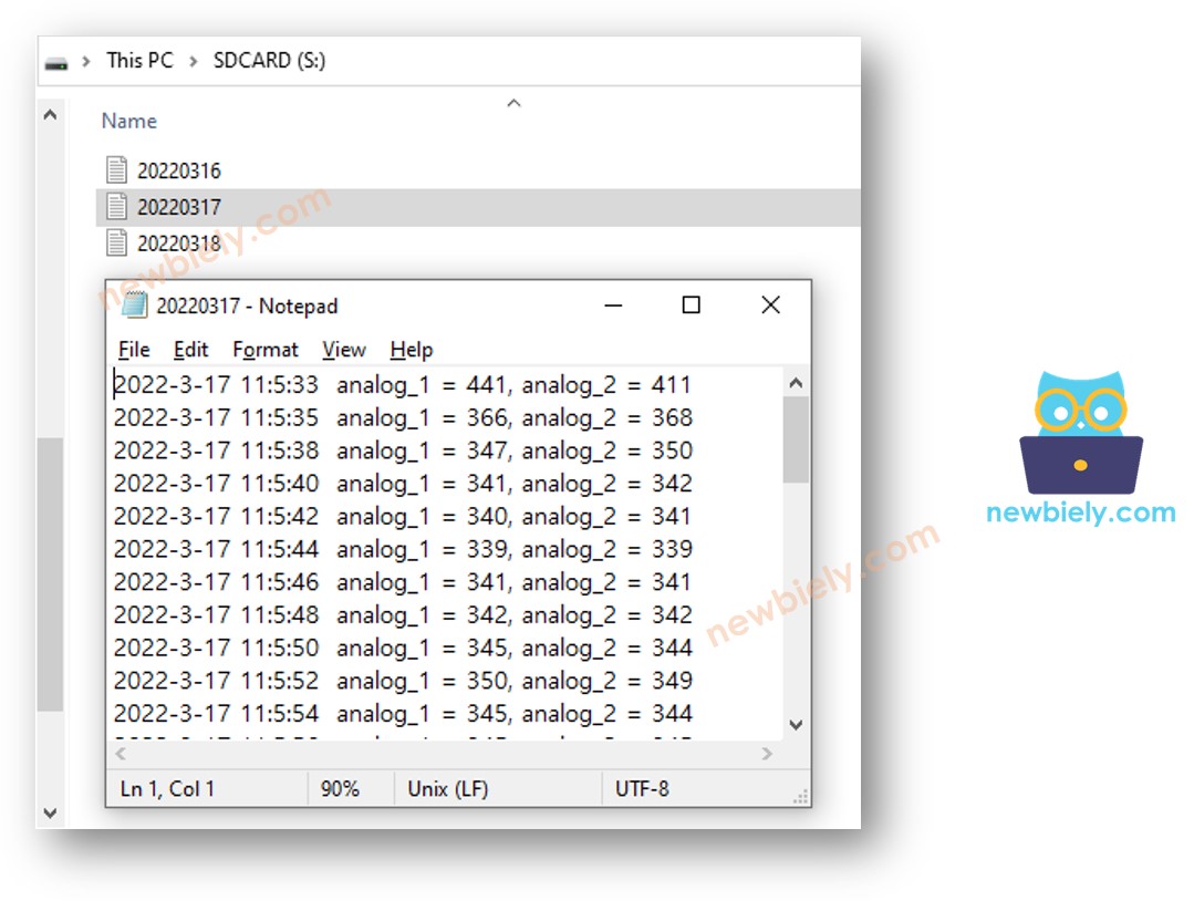 ESP8266 NodeMCU protokolliert mehrere Dateien auf der Micro-SD-Karte.