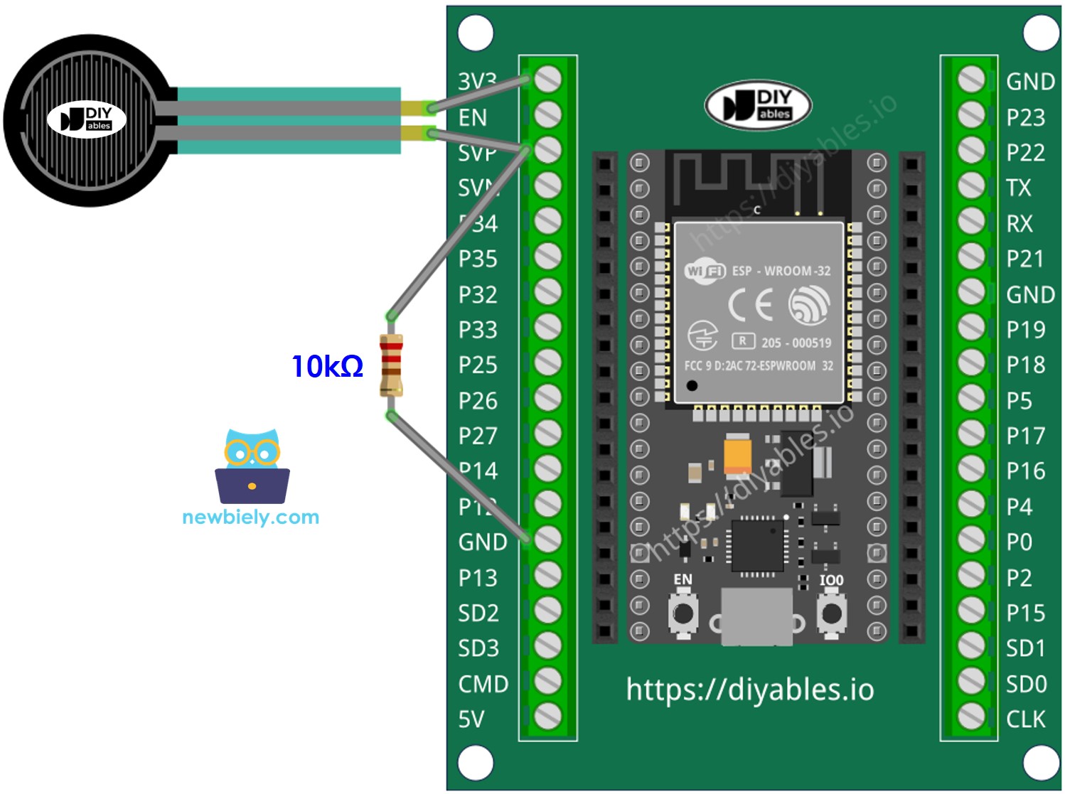 Wie man ESP32 und einen Kraftsensor anschließt.