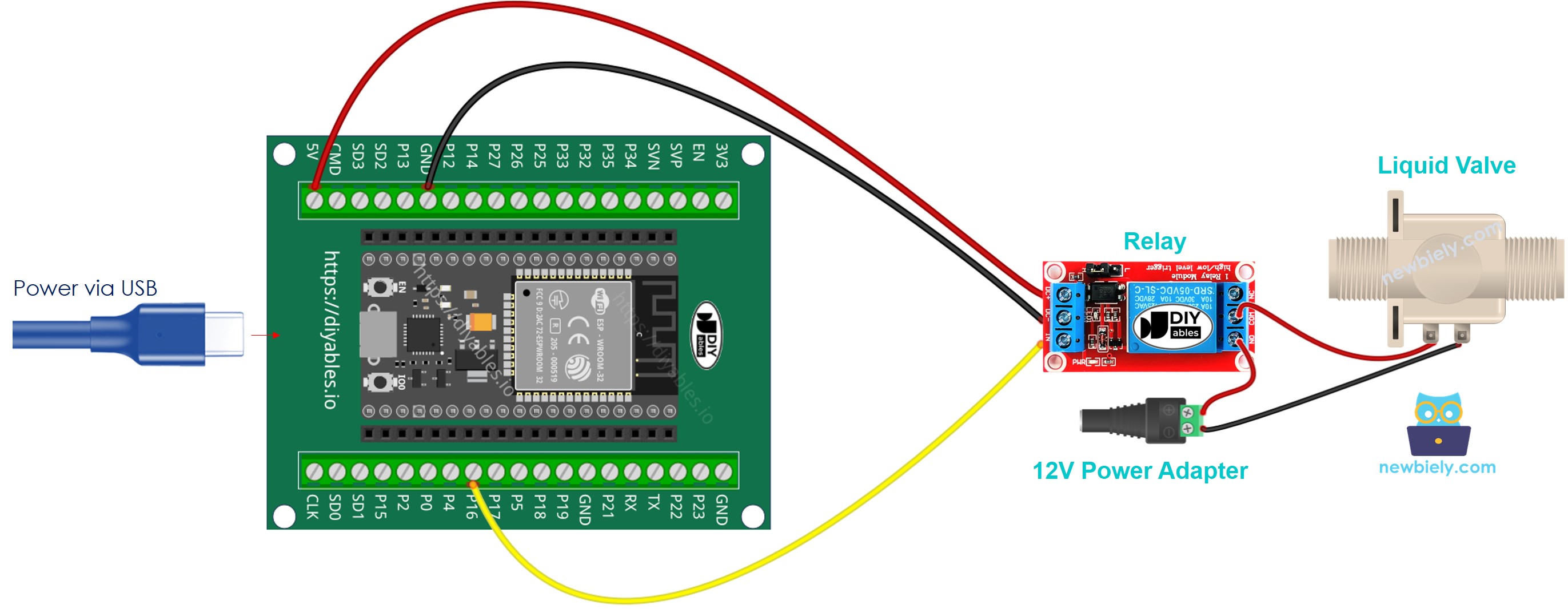 Wie man ESP32 mit einem Wasser-/Flüssigkeitsventil verbindet.