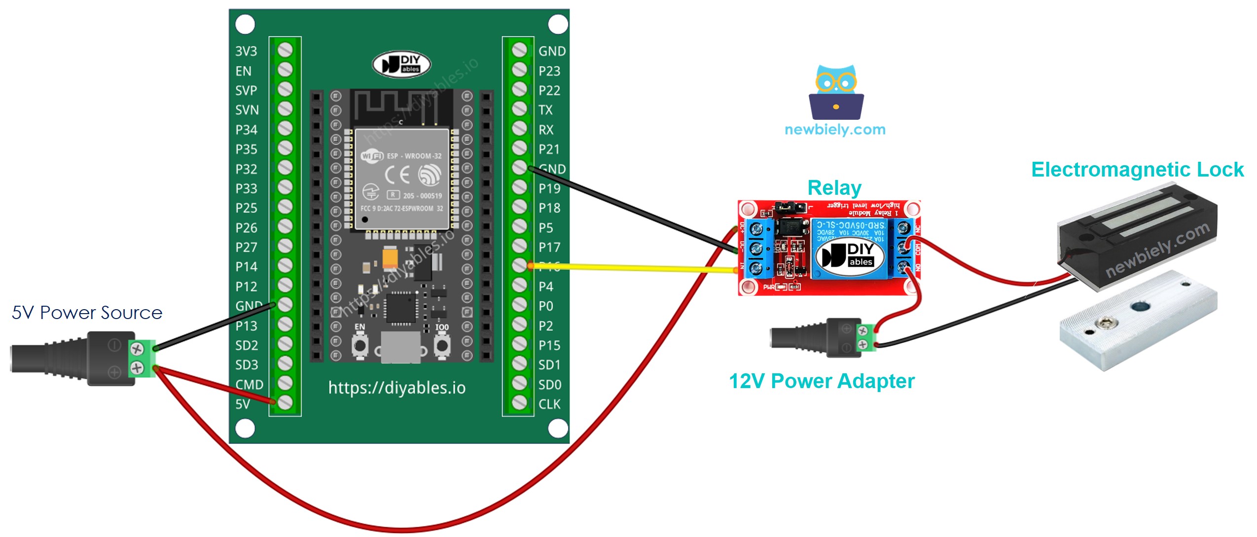 Wie man ESP32 und ein elektromagnetisches Türschloss verdraht.