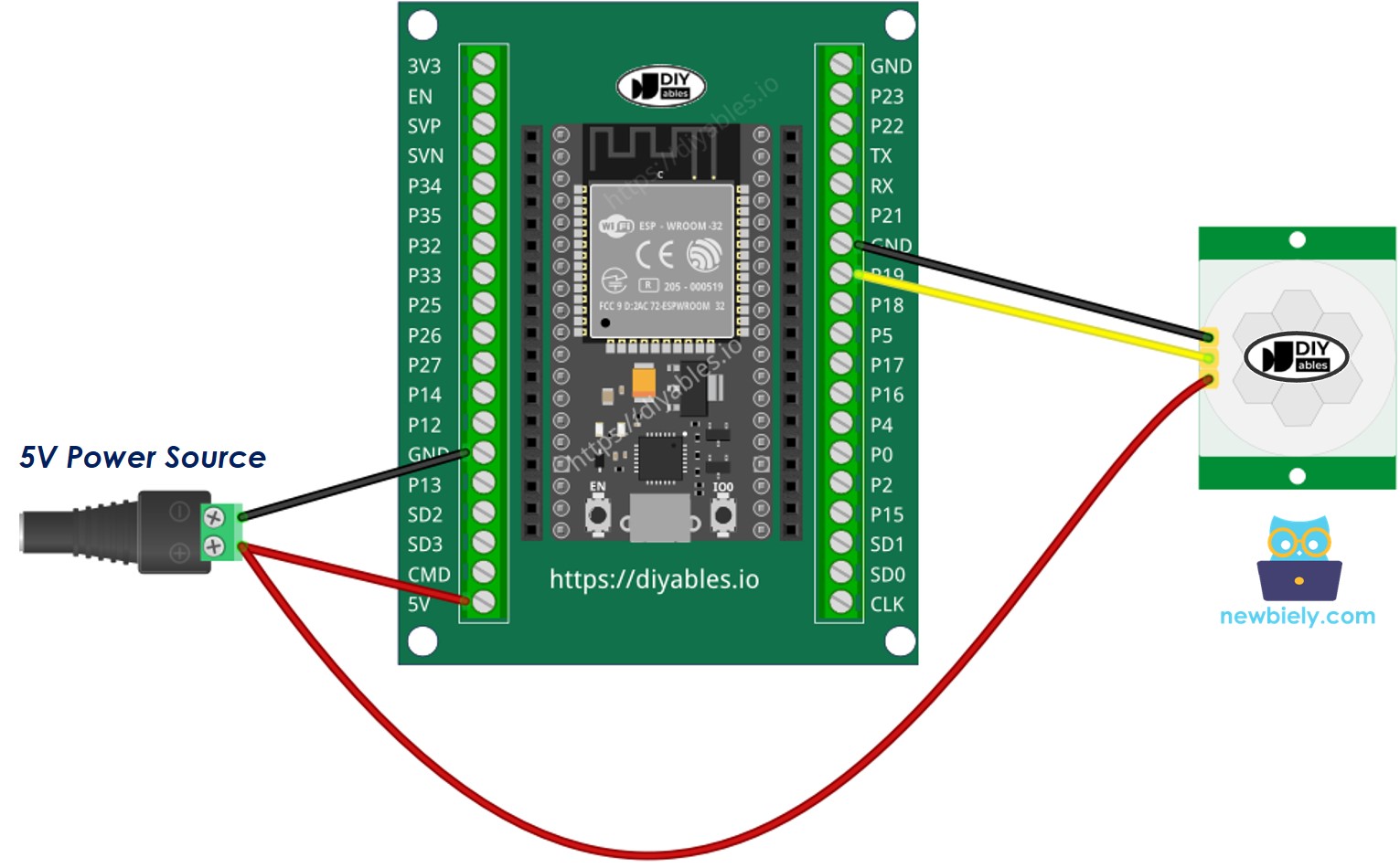 Wie man ESP32 und Bewegungsmelder verdrahtet.