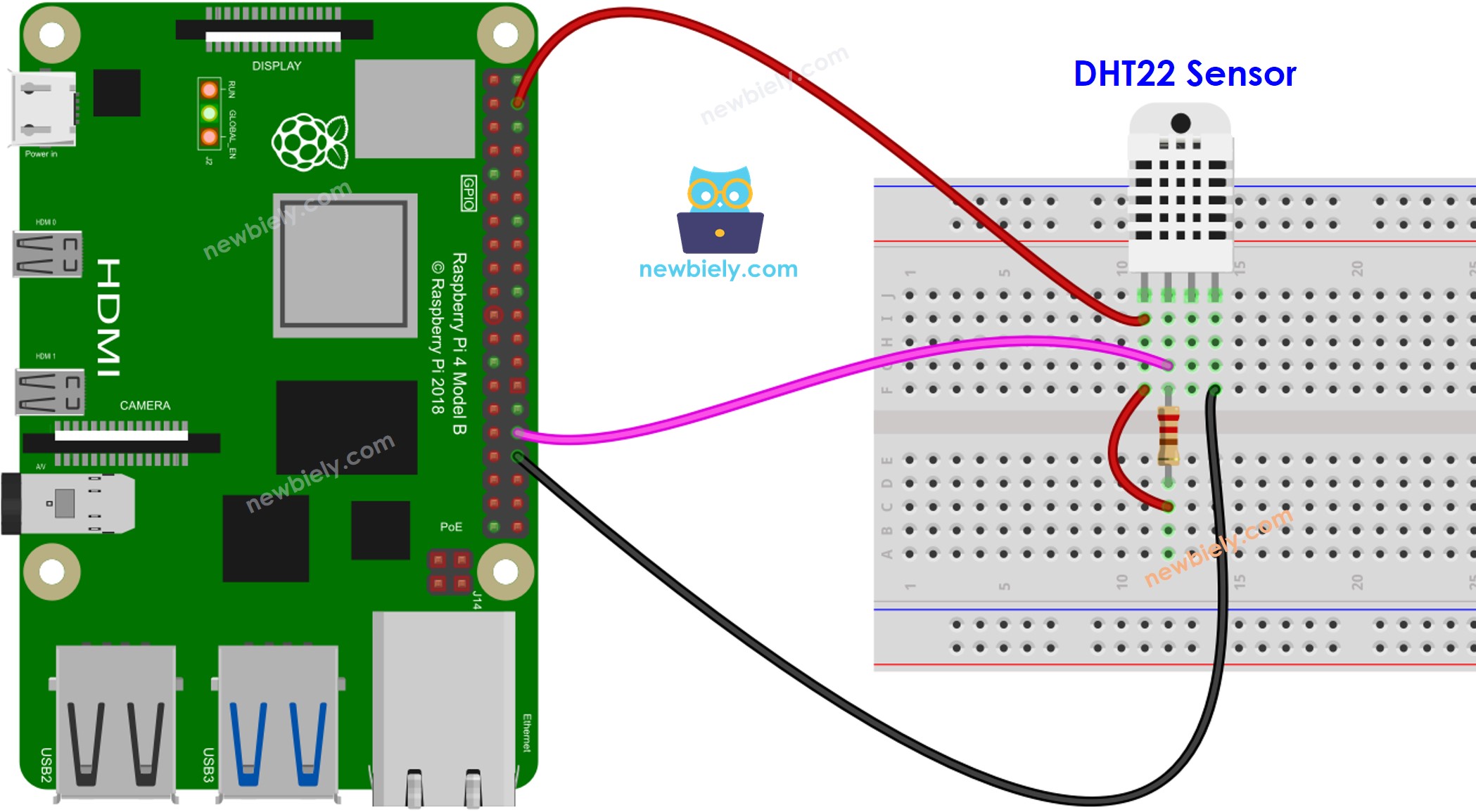 Raspberry Pi DHT22 Temperature and humidity Sensor wiring diagram