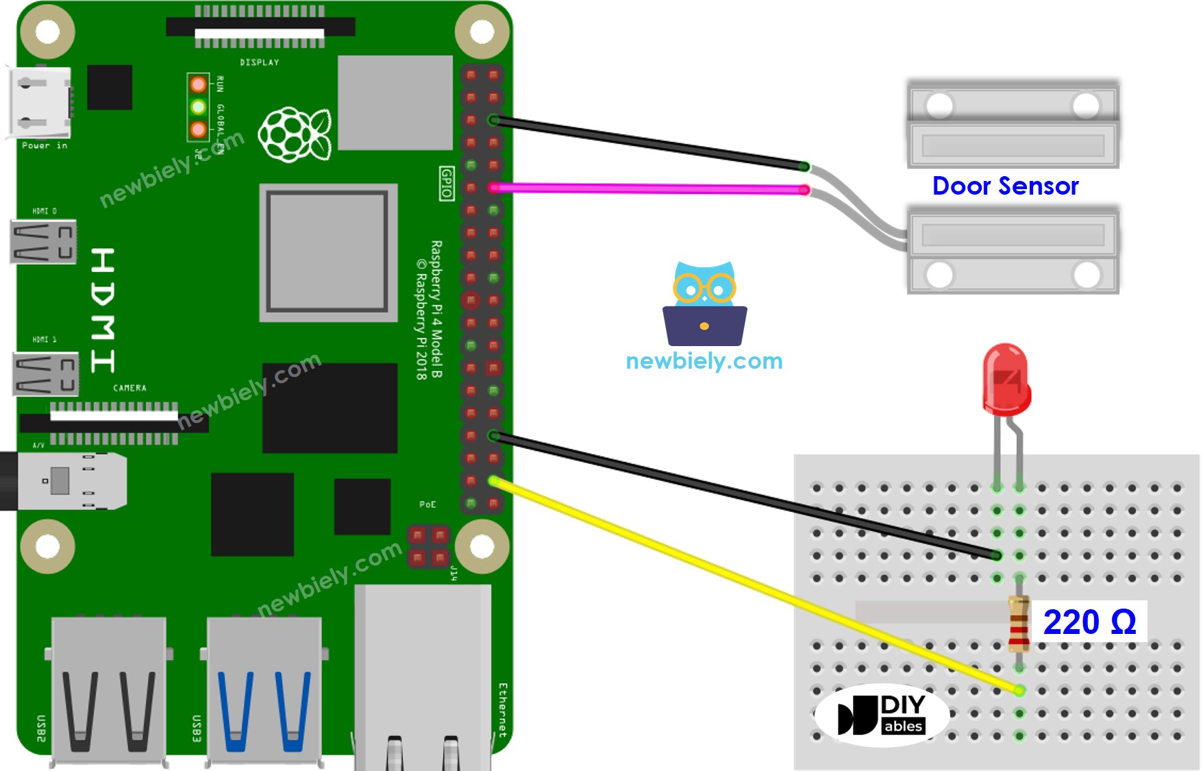 Raspberry Pi Türsensor LED Schaltdiagramm