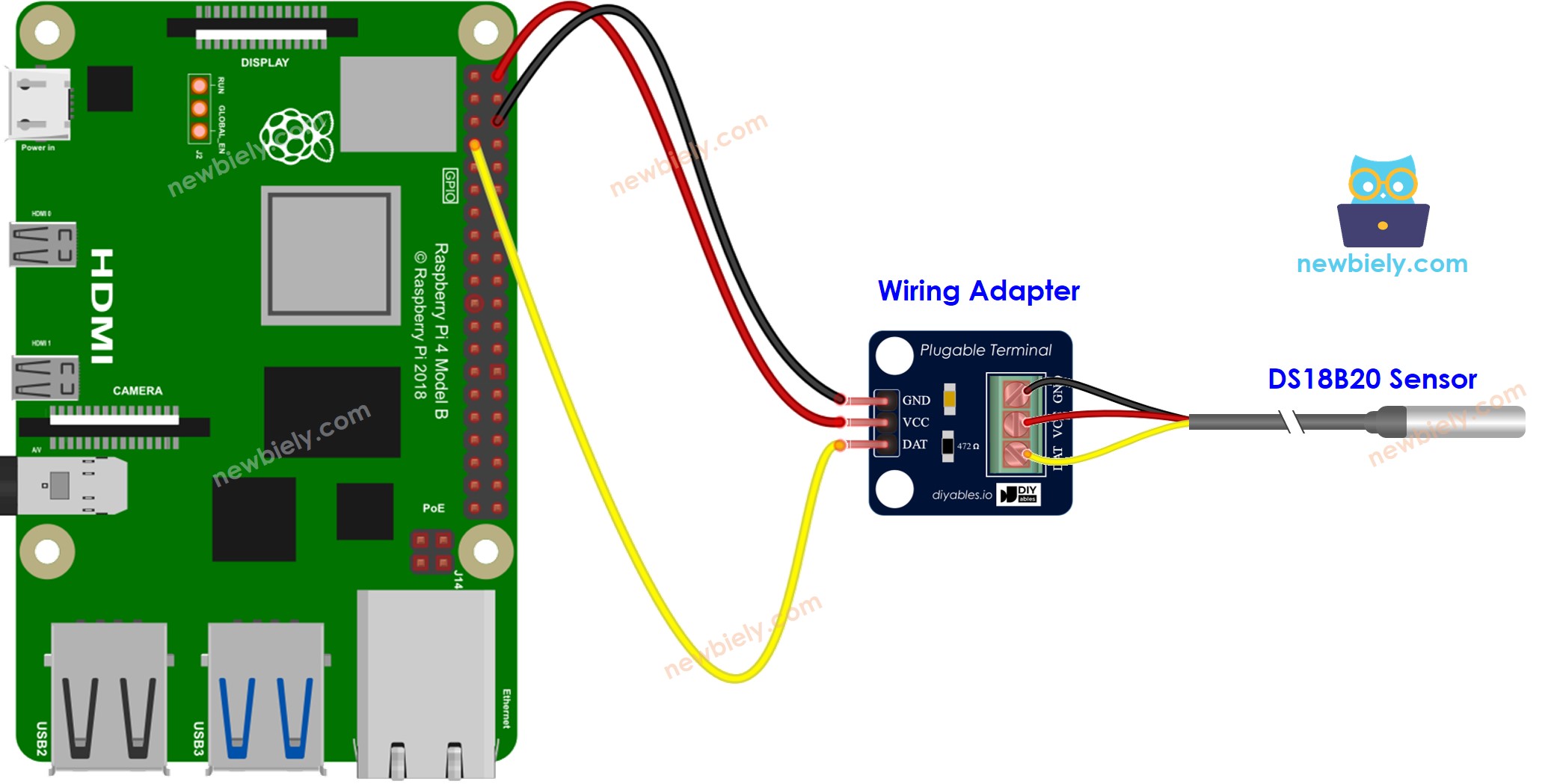 Raspberry Pi DS18B20 wiring diagram