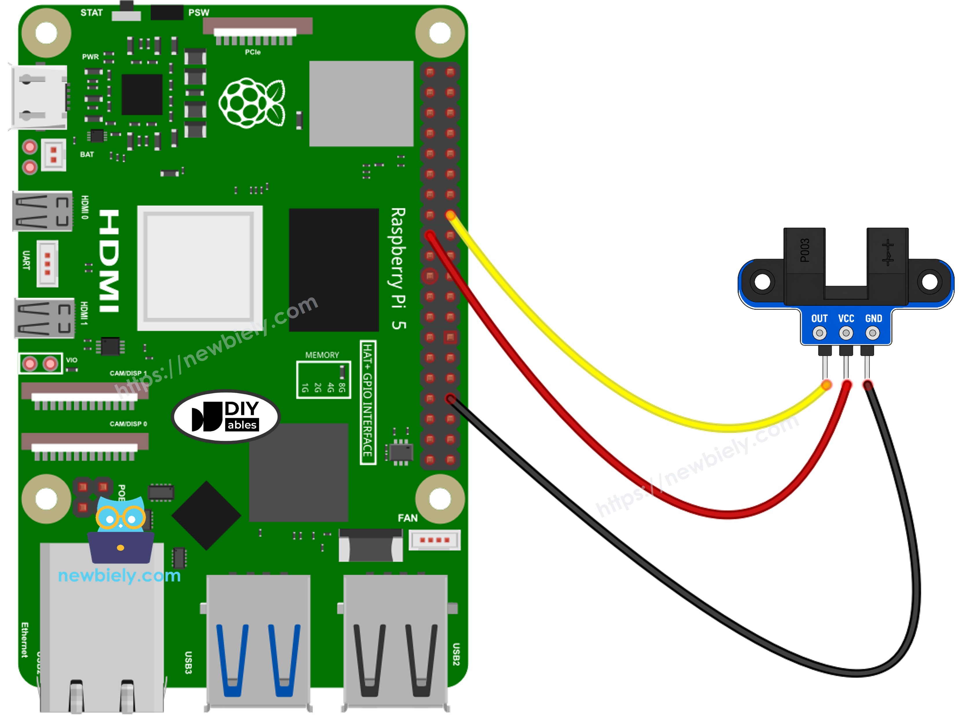Raspberry Pi IR slotted optical speed sensor wiring diagram