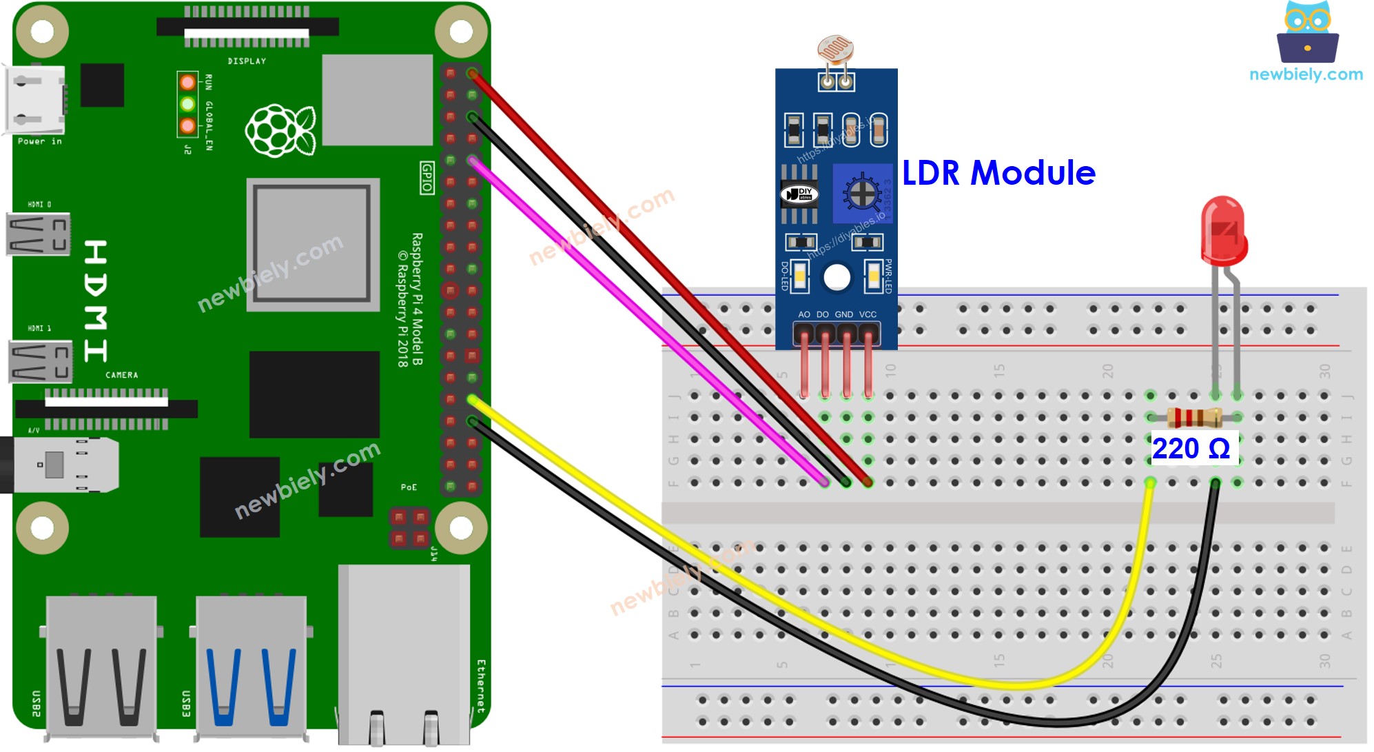 Raspberry Pi Lichtsensor LED Schaltplan