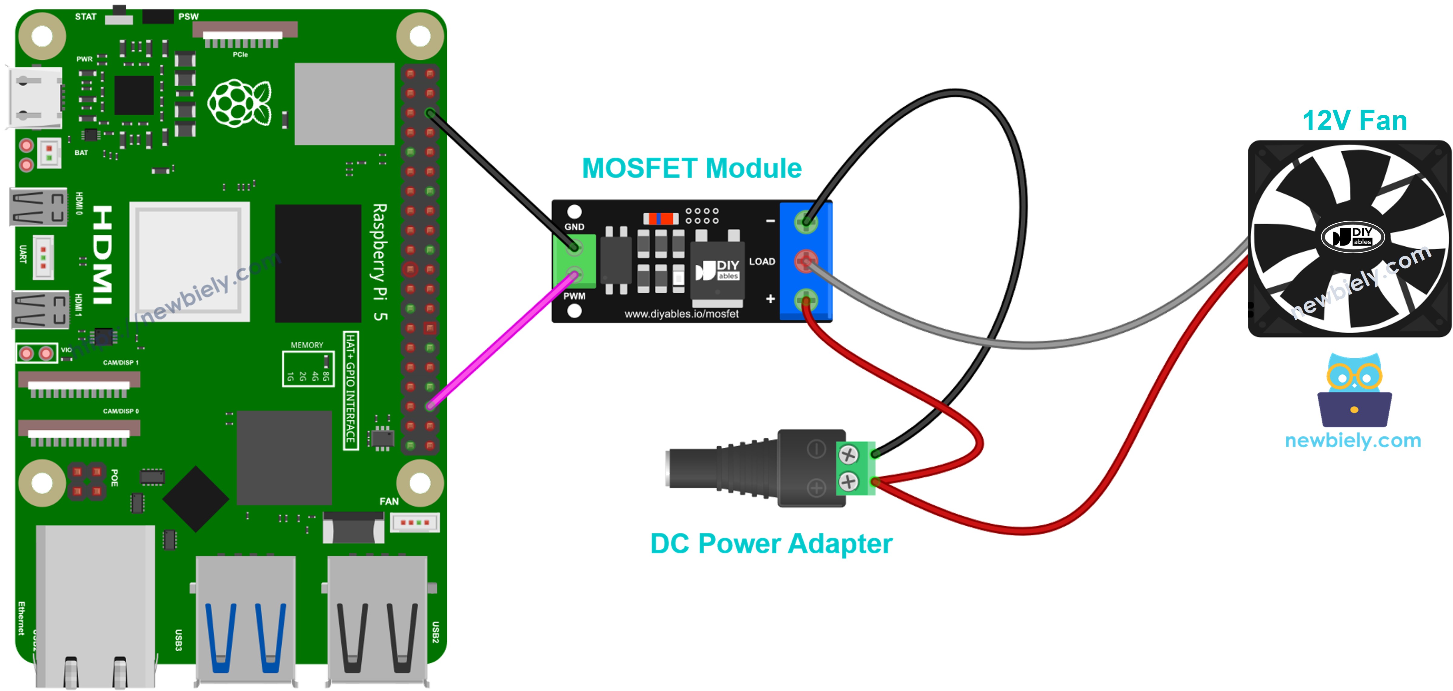 MOSFET module wiring for a 12V cooling fan