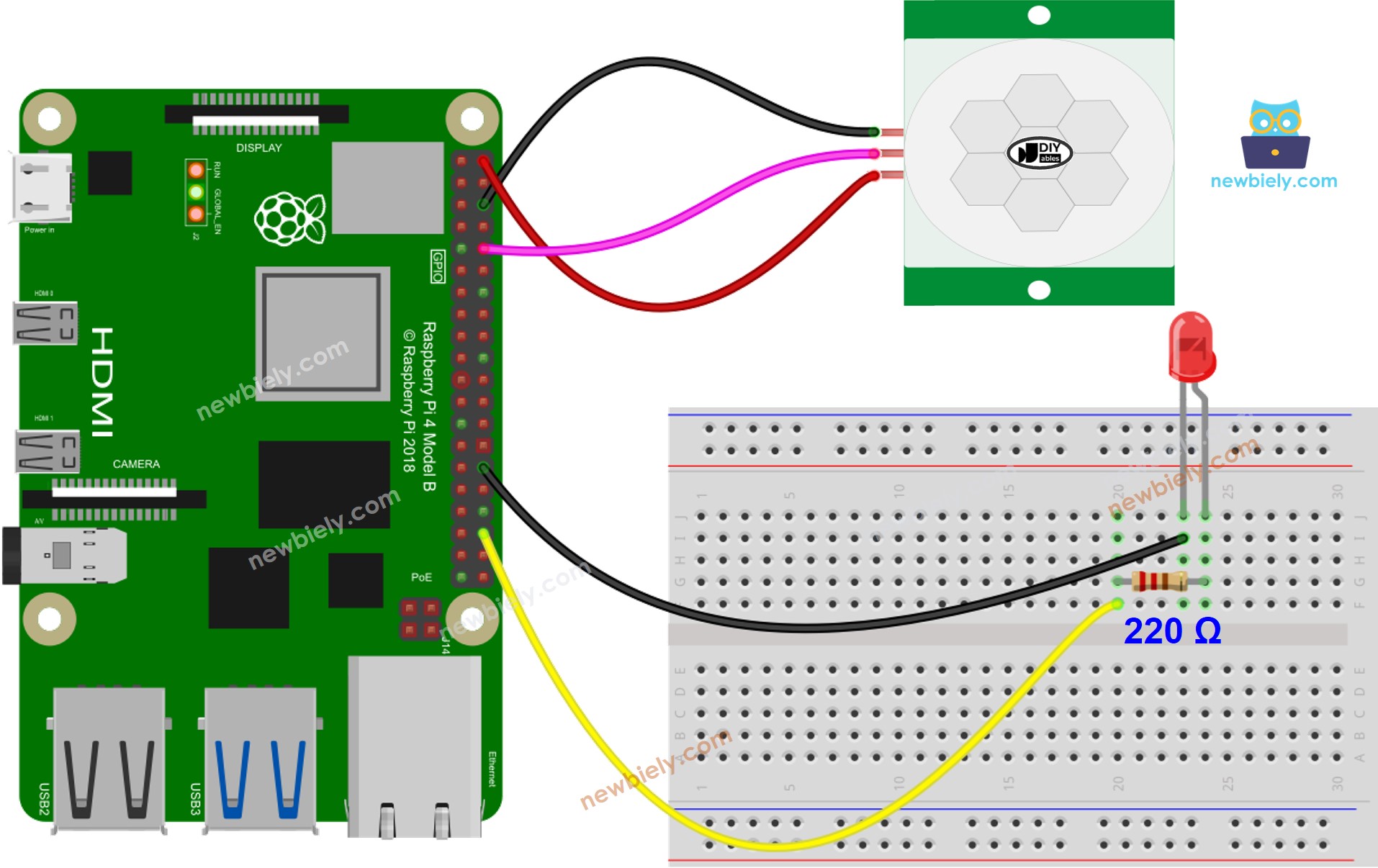 Raspberry Pi Bewegungsmelder LED Schaltplan