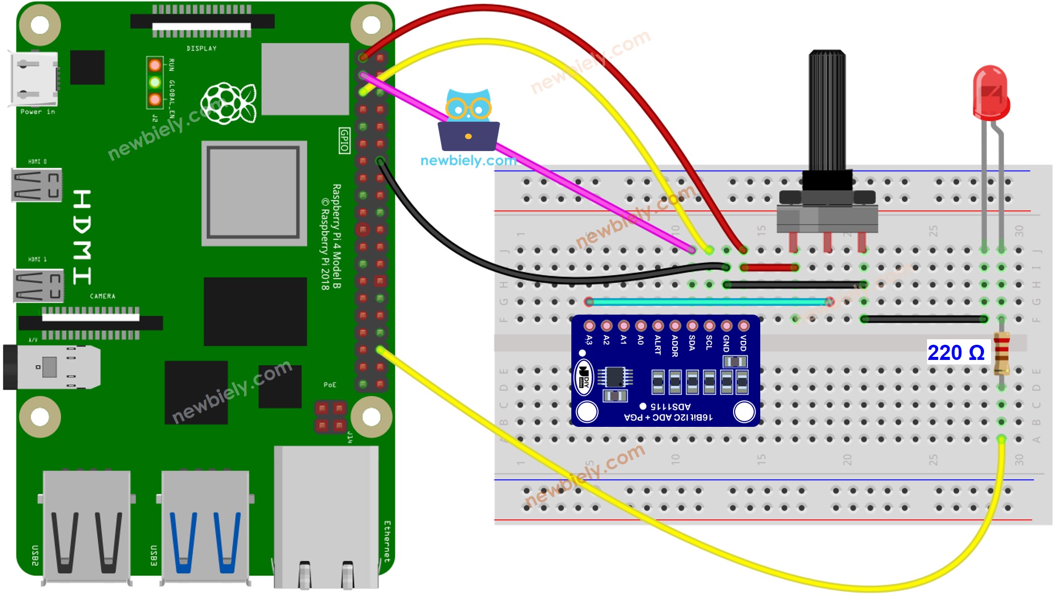 Raspberry Pi Potentiometer LED Schaltdiagramm