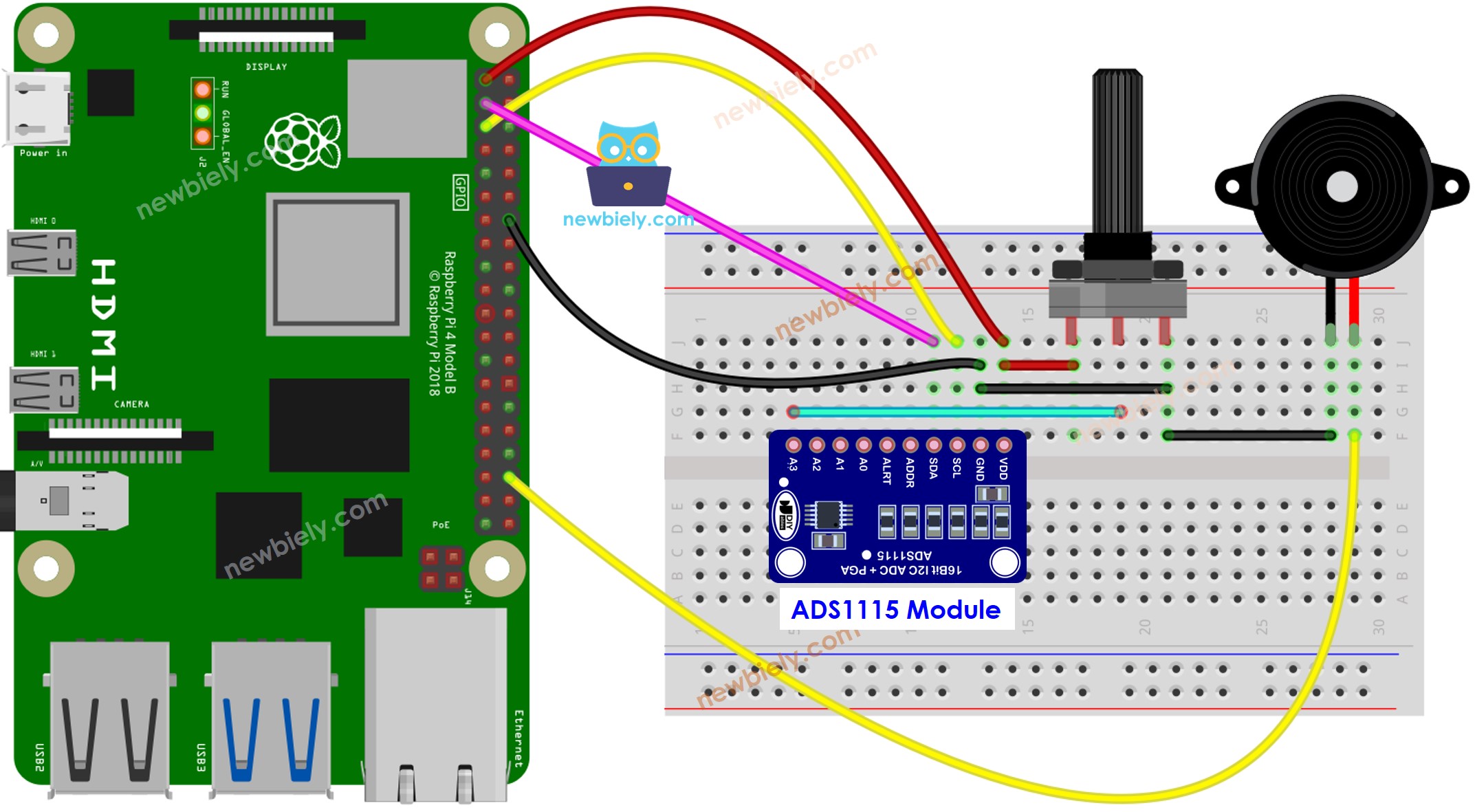 Raspberry Pi Potentiometer Piezo Summer Schaltplan