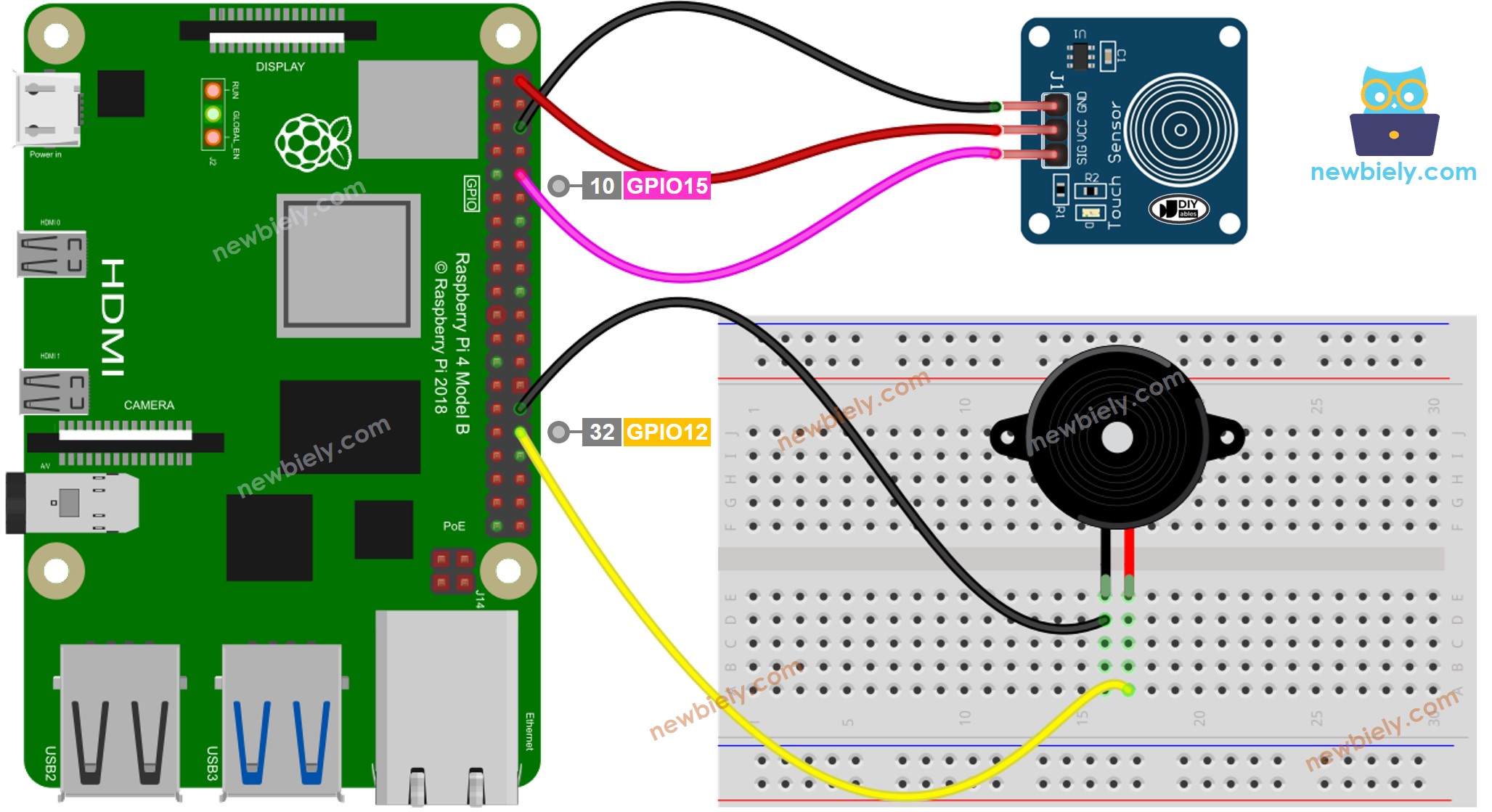 Raspberry Pi Touch Sensor Piezo Buzzer Schaltplan