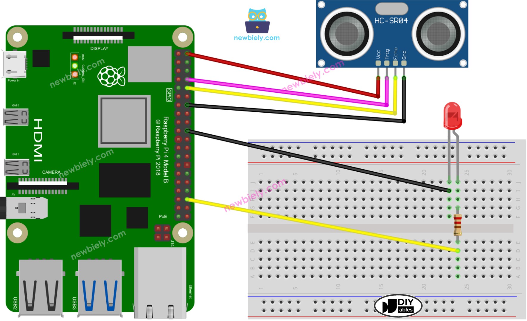 Raspberry Pi Ultraschallsensor LED Schaltplan
