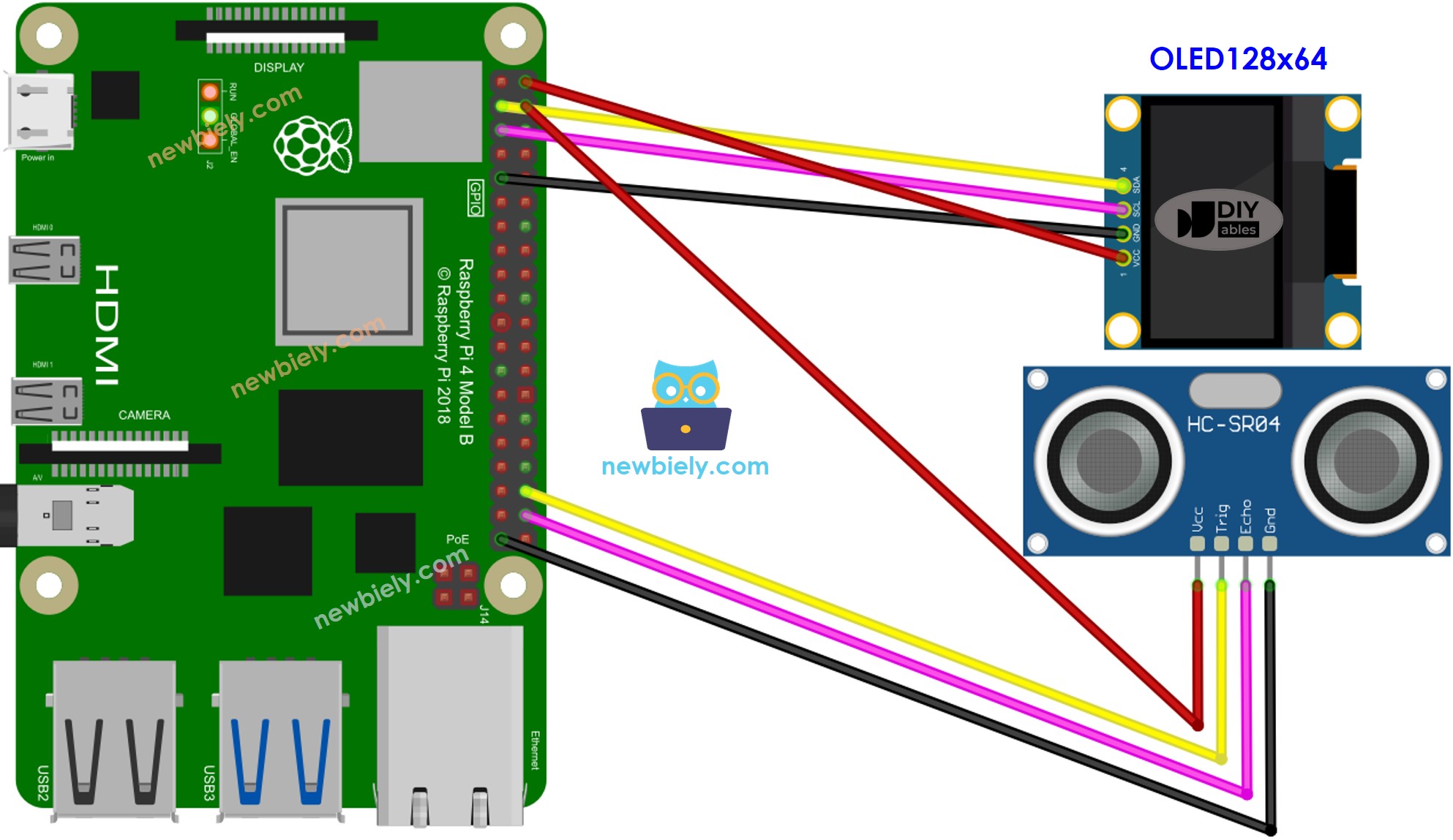Raspberry Pi Ultraschallsensor OLED Schaltplan