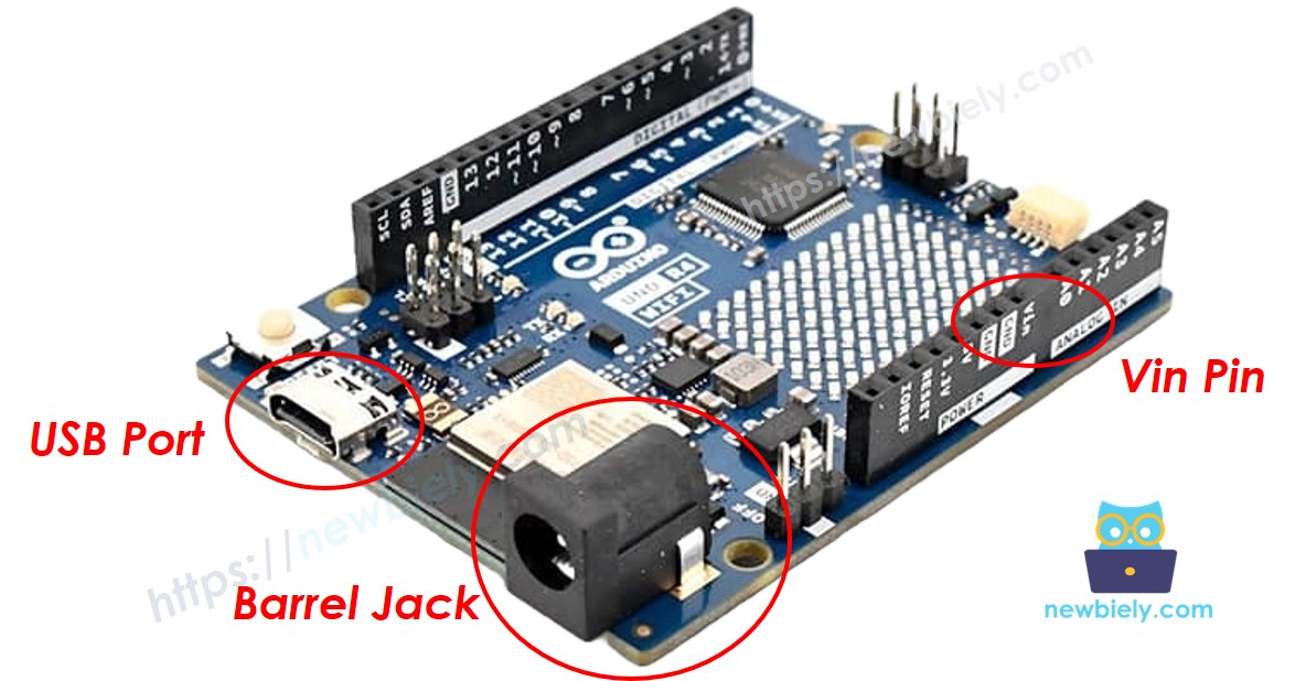Drei Möglichkeiten, das Arduino UNO R4 mit Strom zu versorgen
